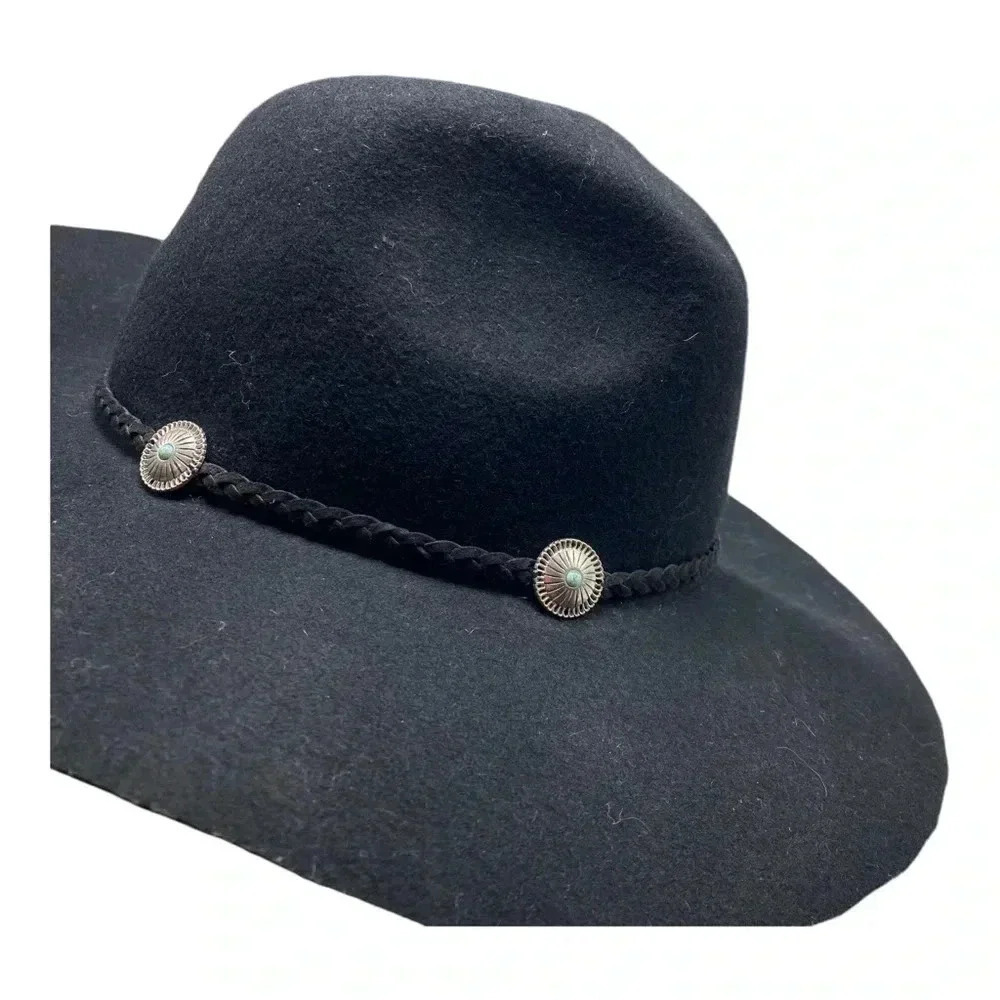 American Eagle black wool concho rancher traveler boho western  hat one size - Picture 2 of 4